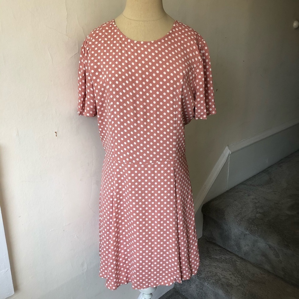 Privacy Please Yvonne Pink White Polkadot Henson Lace Up Back Dress EUC Size M